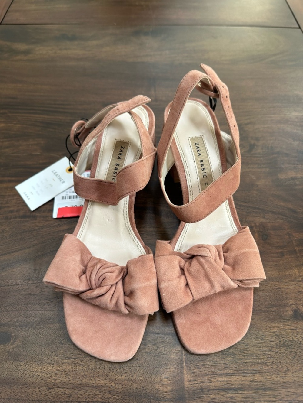 Zara Pink Suede Knot Front Slingback Heels